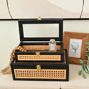 Classic Design Woven Rattan Jewelry <b>Box</b> with Glass <b>Lid</b> Eco-Friendly Rectangle <b>Storage</b> for Home Decor - Product Image 1