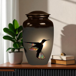 Black Aluminum Cremation Urn Decorative Memorial Cremation <b>Jar</b> with Hummingbird Pattern for Adult Burial - Product Image 4