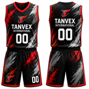 Ensemble de maillots de basketball sublimés TANVEX International, col en V, sans manches, séchage rapide, unisexe, adulte, toutes saisons, écologique, devant - Product Image 5