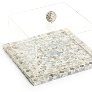 Wholesale Supplier Luxury Crafts Round Glass <b>Cake</b> Stand With Bone Inlay Plate Type Platter for Home Wedding Table <b>Top</b> Decoration - Product Image 2