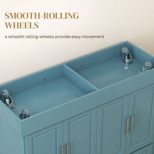 Isola da Cucina Portatile Blu Teal in Rovere con 2 Cassetti, Porta Spezie, Portasciugamani, Carrello Mobile con Ruote Nascoste per Sala da Pranzo Domestica - Product Image 6
