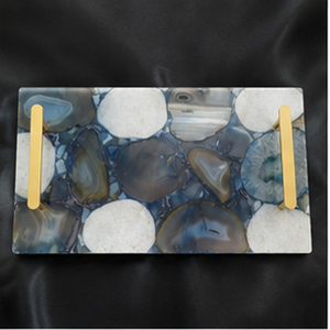 Rectangular Marble <b>Storage</b> Tray With Gold Handles Modern Design Living Room <b>Tabletop</b> Accessory - Product Image 2