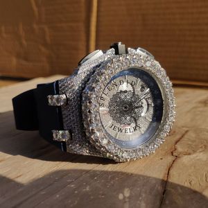 Luxury Men's Stainless Steel Diamond Encrusted Rectangle Mechanical Watch 44mm Analog <b>Chronograph</b> Sapphire Crystal Blue Band - Product Image 3
