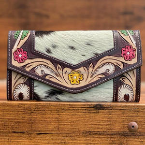 Billeteras talladas a mano de nuevo diseño, pelo elegante en cuero de vaca, multiusos, carteras de cuero genuino occidental para mujer - Product Image 3