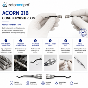 Pulidor dental cónico Acorn 21B de acero inoxidable para suavizar y dar forma a composite, instrumento OEM Zetomed Pro - Product Image 3