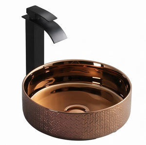 Elegante Lavabo Redondo de Cobre para Baño con Superficie Pulida, Diseño Contemporáneo, Instalación Sobre Encimera, Un Solo Tazón - Product Image 1