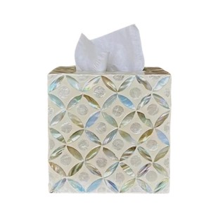 Boîte à mouchoirs en bois faite à la main avec incrustation de nacre pour la décoration de la maison - Product Image 2