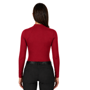 Chemise de base pour l'équitation pour femme, rouge cramoisi, à manches longues, pour l'entraînement équestre, avec fermeture éclair quart de tour, extensible, respirante, haut de performance - Product Image 2