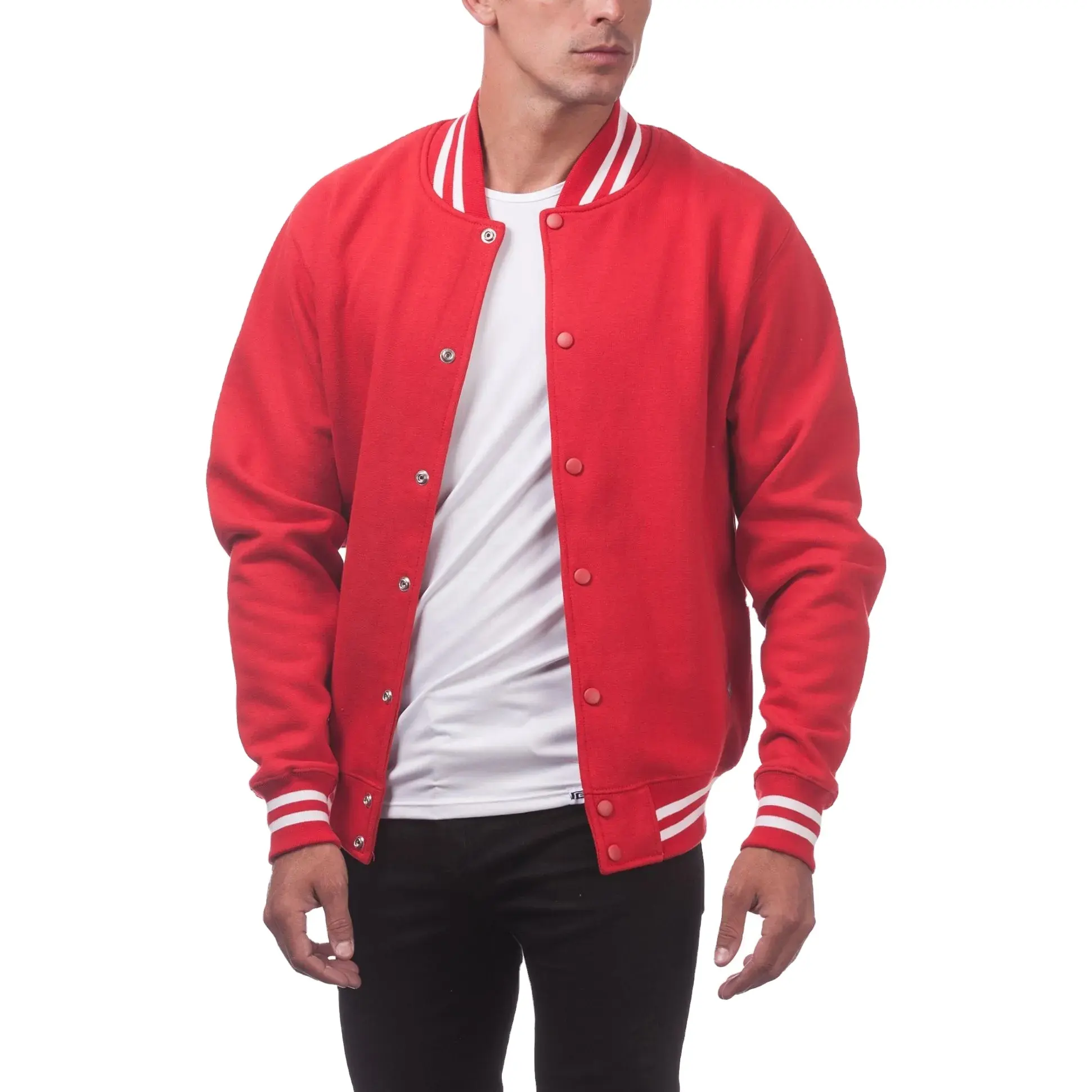 Design personnalisé pour hommes Vêtements de collège de rue pour hommes Veste universitaire unie en laine rouge boutonnée Vestes universitaires unisexe