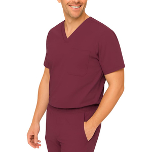 Conjunto de Uniformes Médicos para Hombre, Color Negro, Cuello en V, Pantalones con Bolsillos, Uniforme de Hospital, Tela Elástica de Algodón y Poliéster, Detección de Agujas, Sin Costuras - Product Image 2