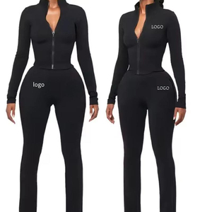 Customised Wholesale Fitness 2 Piece Women Gym Yoga Wear <b>Set</b> Workout Seamless Long Sleeve Sports Suit Hoodie Yoga <b>Set</b> - Product Image 2