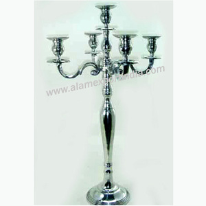ALAM Silver Aluminum 5-Arm Handmade Eco-Friendly <b>Candelabra</b> for Wedding and Party Table Decorations Shiny Finish Model AL3023 - Product Image 3