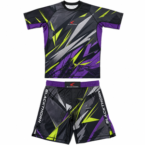 Conjunto de Pantalones Cortos y Jersey de Muay Thai MMA para Hombre, de Secado Rápido, Transpirable, Deportivo, Satinado, Spandex/Poliéster, Sin Costuras, Elástico, Cintura Media, con Cordón Ajustable - Product Image 3