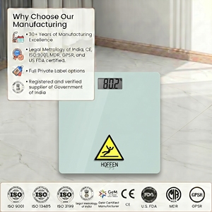 Báscula Digital para Baño HOFFEN, Pantalla LCD de Vidrio Templado, Capacidad de 180 kg, Forma Rectangular Antideslizante, Funciona con Batería - Product Image 1
