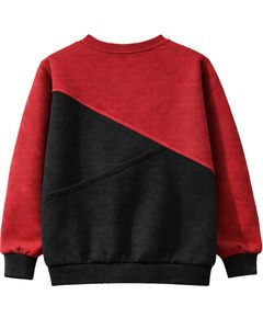 Sweat-shirt pour femme bicolore rouge et noir en polaire douce, col rond, décontracté, pull d'hiver avec détails brodés, vêtement tendance - Product Image 2