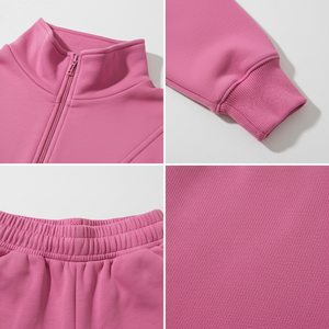 Women Casual Sweat Suit Set Half <b>Zip</b> Pullover Shorts Set Custom Logo Tracksuit - Product Image 5