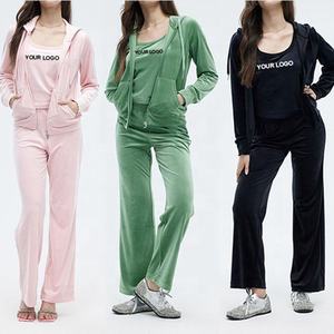 Conjunto de Sudadera y Pantalones de Terciopelo Personalizados al por Mayor para Mujer, Sudadera con Capucha y Cremallera, Chándal de Terciopelo para Mujer - Product Image 1