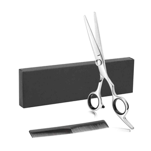 Ensemble professionnel de ciseaux de barbier argentés avec logo personnalisé, ciseaux de coupe de cheveux en acier inoxydable, peigne de coiffure et coffret cadeau, kits de salon - Product Image 1