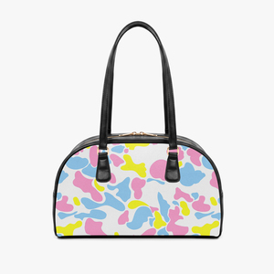 Blue Camouflage PU <b>bowling</b> Bag With Zipper Closure Two Handles Women's Casual Handbag Daily Use - Product Image 3