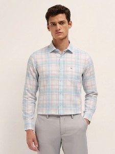 Chemise habillée décontractée élégante pour homme en coton à carreaux, double boutonnage, col rabattu, respirante, manches longues, idéale pour l'été - Product Image 2