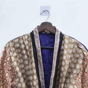 Kimono indio de seda reciclada, bata vintage de seda, bata de baño maxi con patchwork, kimono de seda para mujer, ropa de playa de verano - Product Image 3
