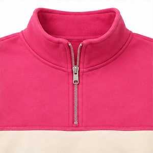 Sudadera Corta Personalizada Rosa Palo para Mujer, Estilo Urbano, con Media Cremallera, de Felpa Francesa WHZCROP-0010 - Product Image 6