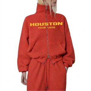 Ensemble de survêtement décontracté haut de gamme pour femme, brodé, en molleton de coton, avec sweat à capuche à double fermeture éclair et pantalon de jogging - Product Image 5