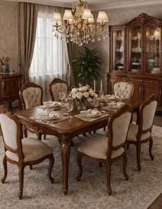 Vintage <b>Dining</b> <b>Table</b> Wooden <b>Dining</b> <b>Table</b> With 8 Chairs Antique Style <b>Dining</b> <b>Table</b> for <b>Dining</b> Room For Home Villa Apartment - Product Image 6