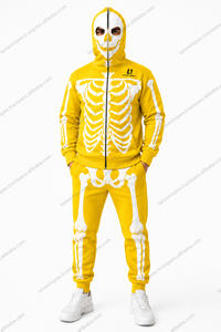 Yellow Skeleton Hoodie Men's Full Zip Skull Bone Print <b>Jacket</b> <b>Gothic</b> Streetwear Sweatshirt Halloween Costume Custom Logo Graphic - Product Image 3