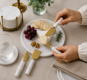 Juego de Cuchillos Desechables para Queso de Acero Inoxidable Dorado Moderno con Mango de Mármol, Juego de Cortadores de Charcutería para Regalos y Eventos de Lujo - Product Image 3