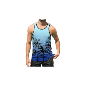 Camiseta sin mangas para hombre, de playa, verano, manga corta, con estampado gráfico, de secado rápido, con logo frontal sublimado, para gimnasio y entrenamiento. - Product Image 1