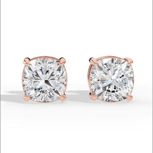 ต่างหูเพชรทรงคุชชั่นคัทแบบโซลิแทร์ เพชรเลี้ยงในห้องปฏิบัติการ ทองคำ 18K เครื่องประดับหรูหรา ขายส่งจากผู้ผลิต - Product Image 1