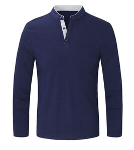 Men's Black Long Sleeve Polo <b>Shirt</b> Stand Collar 3 Button Placket Casual Slim Fit Cotton Blend Pullover <b>Shirt</b> Wholesale - Product Image 6