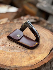 Cuchillo de bolsillo plegable de acero de Damasco 58HRC con punta de caída, mango de madera, OEM/ODM, grado industrial, tamaño personalizable, funda de cuero, 3 años de garantía - Product Image 4