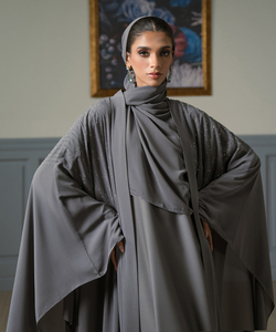 Abaya décontractée pour femme, couleur violette, nouveau design personnalisé, manches longues, extensible dans quatre sens, anti-plis, col montant, coupe ample – En promotion - Product Image 5