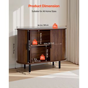 Mobile Bar/Caffetteria Scanalato Stile Mid-Century con 2 Ante Scorrevoli, Credenza Buffet in Legno di Mango - Product Image 3