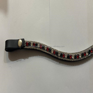 3 rangées de cristaux multicolores de marque, chaîne en métal diamant, bande de sourcil de cheval en cuir noir avec bouton-pression réglable pour boucles - Product Image 3