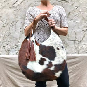 Sac fourre-tout 100 % cuir de vachette véritable avec bandoulière confortable, sac seau de style western pour femme, en cuir de vachette repoussé tendance - Product Image 1