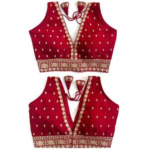 Recién llegado, blusa de hilo Zari de seda para mujer, flores granate cosidas a mano con elegante trabajo manual - Product Image 1