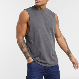 Débardeur en coton tricoté gris sans manches pour homme, col rond, uni, décontracté, style muscle - Product Image 4