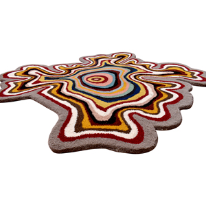 Tapis moderne en laine tuftée à la main à poils ras, motif abstrait, forme fluide inspirée de l'octopus, contour topographique multicolore sculpté pour la maison - Product Image 5