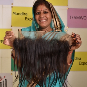 Extensions de cheveux indiens vierges Remy 100% naturels, double trame, frontale 13*6, lisses, cuticules alignées, couleur naturelle noire - Product Image 3