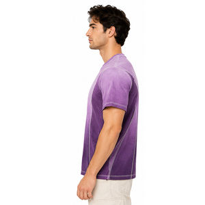 T-shirt décontracté pour homme, 100 % coton, col rond, manches courtes, teinture ombrée, avec coutures de panneaux, vêtements personnalisés, vente en gros, approvisionnement en vrac - Product Image 2