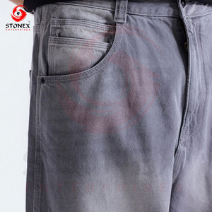 Jean en denim gris clair délavé pour homme, coupe large, en coton premium, coupe décontractée, jambe droite, style streetwear décontracté, jean baggy - Product Image 6