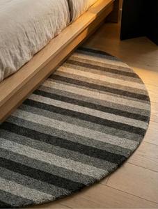 Modern Minimalist <b>Wool</b> Striped Anti-Slip Soft Tufted Grey Charcoal White Circle Area Rug Living Room Bedroom Decor - Product Image 2