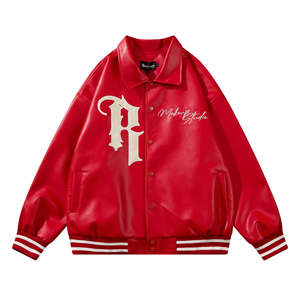 Blouson en cuir pour homme, style motard, col montant, imperméable, écologique, hiver, F1, personnalisable, style varsity. - Product Image 1