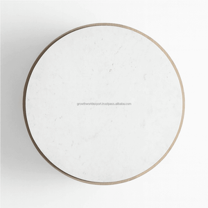 Mesa de Centro Moderna Redonda con Tapa de Mármol y Base de Madera, Mesa de Centro de Lujo de Madera de Roble y Mármol, Diseño Minimalista Premium - Product Image 3