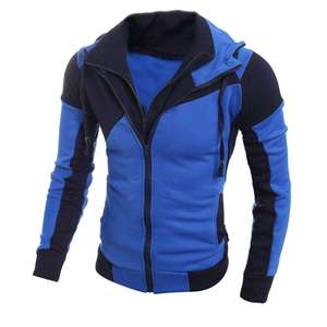 Sweat-shirt à capuche rayé pour homme, fermeture éclair, pull décontracté avec poche, vêtement d'automne, coupe classique, tricot en coton et polyester - Product Image 4