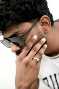 <b>Mens</b> iced geometric link <b>ring</b> in 925 <b>silver</b> with moissanite luxury statement jewellery bold fashion band for <b>men</b> - Product Image 6