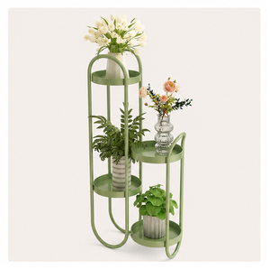 Mesa Auxiliar Metálica de 3 Niveles y Soporte para Plantas, Mesa Redonda Multifuncional para Interiores con Estante de Almacenamiento para Sala de Estar y Dormitorio - Product Image 3